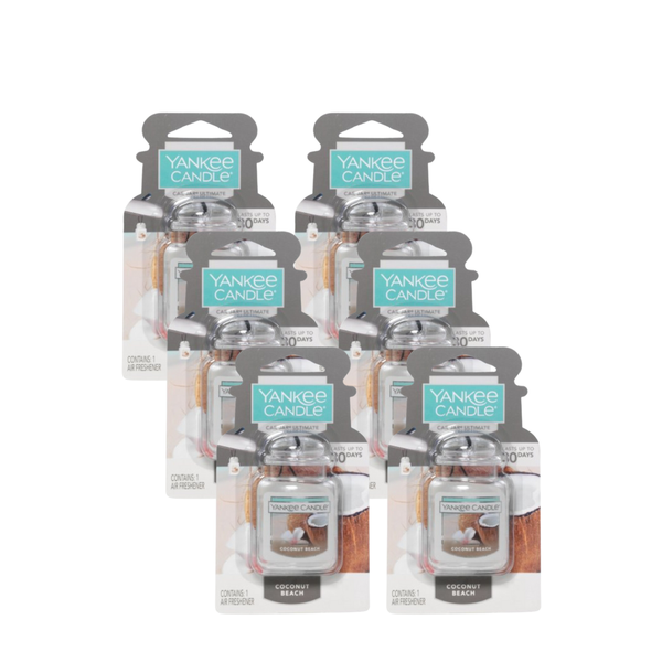 Yankee Candle Car Air Fresheners, Hanging Car Jar Ultimate, Neutralizes Odors Up To 30 Days, Coconut Beach, 0.96 OZ (Pack of 6)
