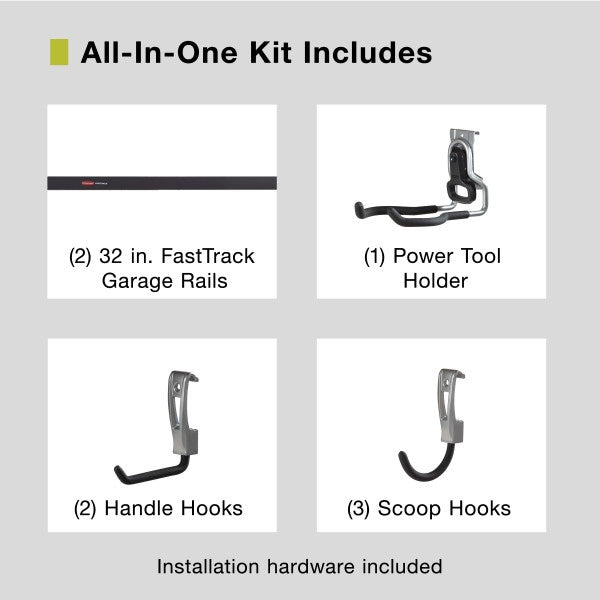 Rubbermaid Garage FastTrack 8-Piece Small Kit, Black/Grey