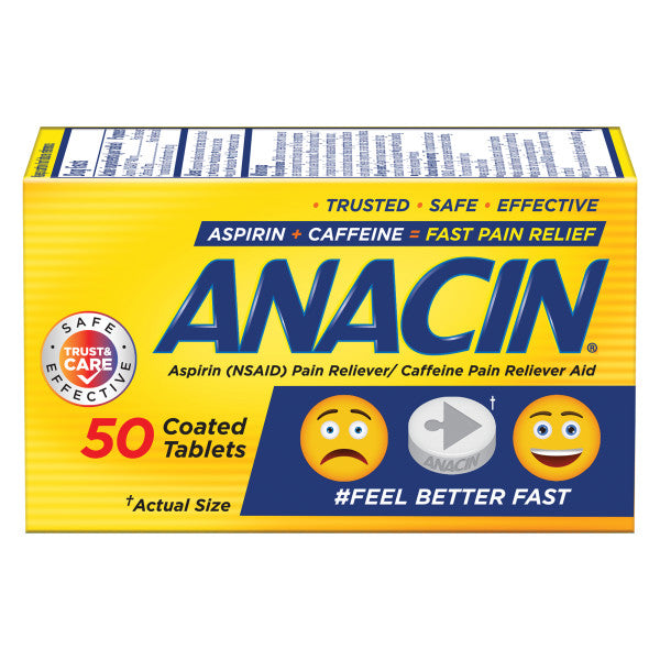 Anacin- Fast Pain Relief (NSAID) With Caffeine, 50 Tablets
