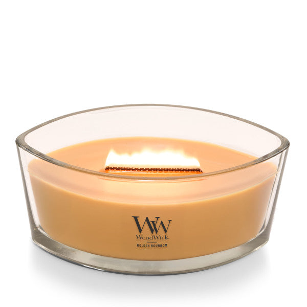 WoodWick Scented Ellipse Candle, Crackles as it Burns, Golden Bourbon, 16oz