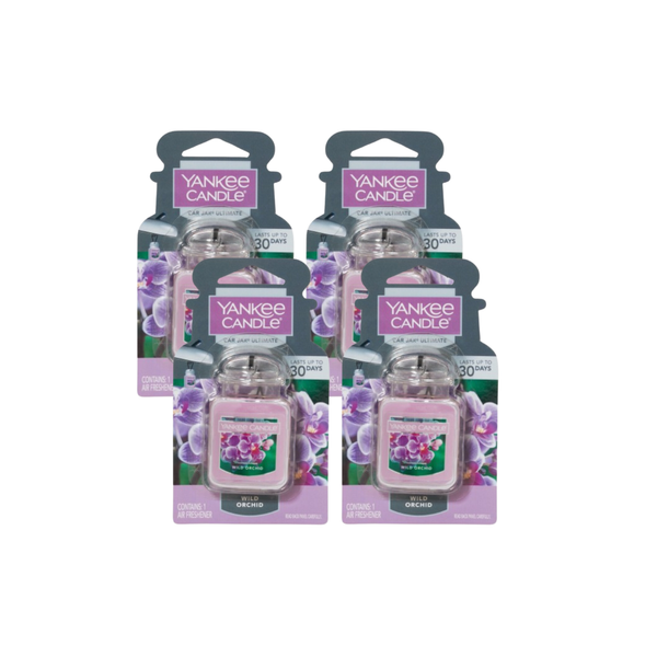 Yankee Candle Car Air Fresheners, Hanging Car Jar Ultimate, Neutralizes Odors Up To 30 Days, Wild Orchid, 0.96 OZ (Pack of 4)