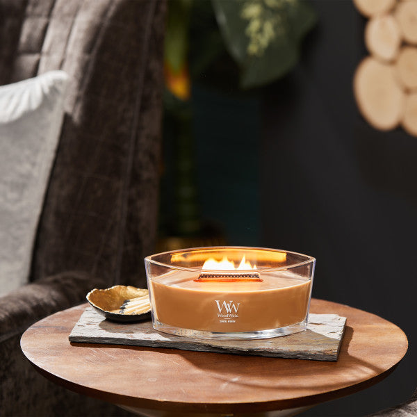 WoodWick Scented Ellipse Candle, Crackles as it Burns, Santal Myrrh, 16oz