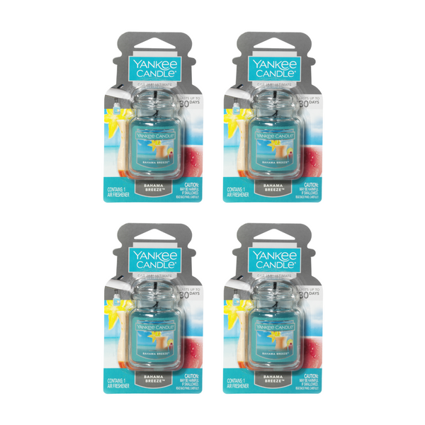Yankee Candle Car Air Fresheners, Hanging Car Jar Ultimate, Neutralizes Odors Up To 30 Days, Bahama Breeze, 0.96 OZ (Pack of 4)