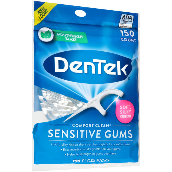 Dentek Floss Picks Comfort Clean Sensitive Gums Floss Picks, Soft & Silky Ribbon, 150 ct