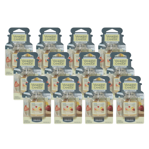 Yankee Candle Car Air Fresheners, Hanging Car Jar Ultimate, Neutralizes Odors Up To 30 Days, Iced Berry Lemonade, 0.96 OZ (Pack of 12)