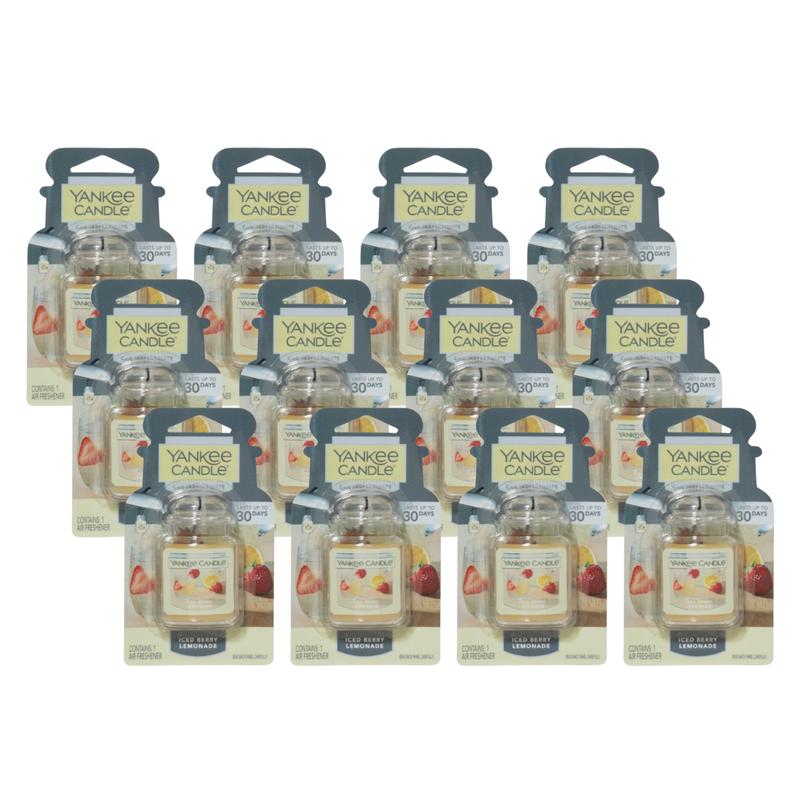 Yankee Candle Car Air Fresheners, Hanging Car Jar Ultimate, Neutralizes Odors Up To 30 Days, Iced Berry Lemonade, 0.96 OZ (Pack of 12)