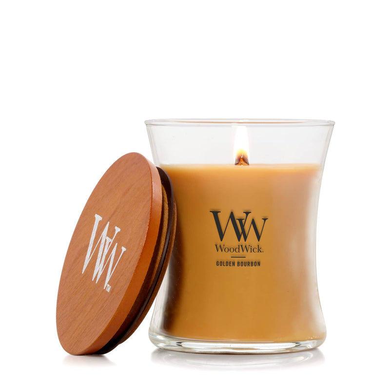 WoodWick Medium Hourglass Scented Candle, Crackles as it Burns, Golden Bourbon, 9.7oz