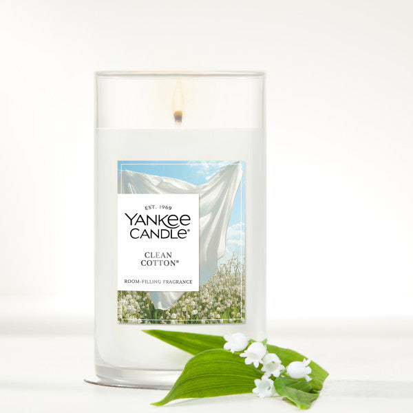 Yankee Candle Medium Pillar Scented Candle, Clean Cotton, 14.25 oz (2-Pack)