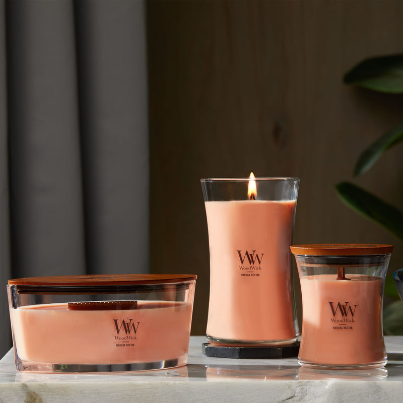 WoodWick Large Hourglass Scented Candle, Crackles as it Burns, Manuka Nectar, 21oz