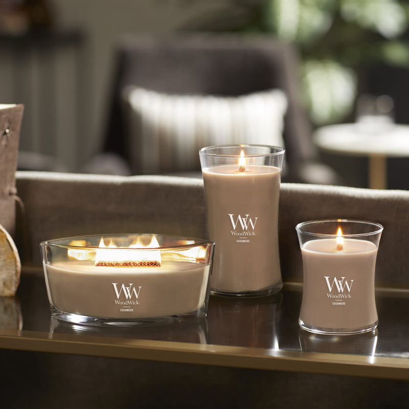 WoodWick Large Hourglass Scented Candle, Crackles as it Burns, Cashmere, 21oz