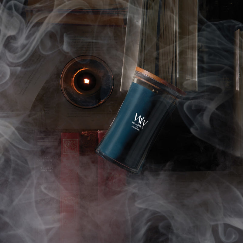 WoodWick Large Hourglass Scented Candle, Crackles as it Burns, Antiquarium, 21oz