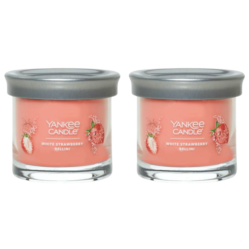 Yankee Candle Small Tumbler Scented Single Wick Jar Candle, White Strawberry Bellini, Over 20 Hours of Burn Time, 4.3 Ounce (Pack of 2)