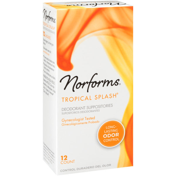 Norforms Feminine Deodorant Suppositories | Long Lasting Odor Control | Tropical Splash | 12 Count