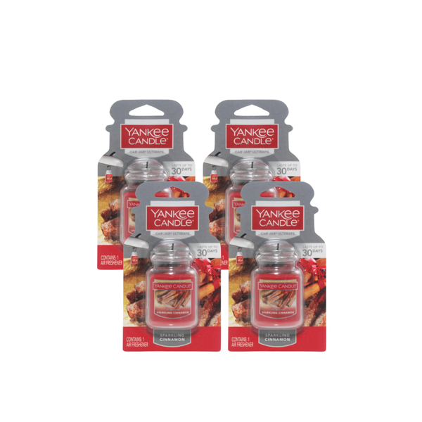 Yankee Candle Car Air Fresheners, Hanging Car Jar Ultimate, Neutralizes Odors Up To 30 Days, Sparkling Cinnamon, 0.96 OZ (Pack of 4)