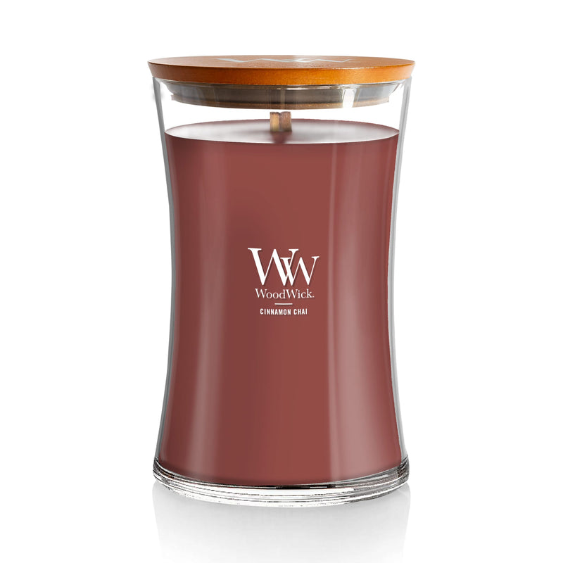 WoodWick Large Hourglass Scented Candle, Crackles as it Burns, Cinnamon Chai, 21oz
