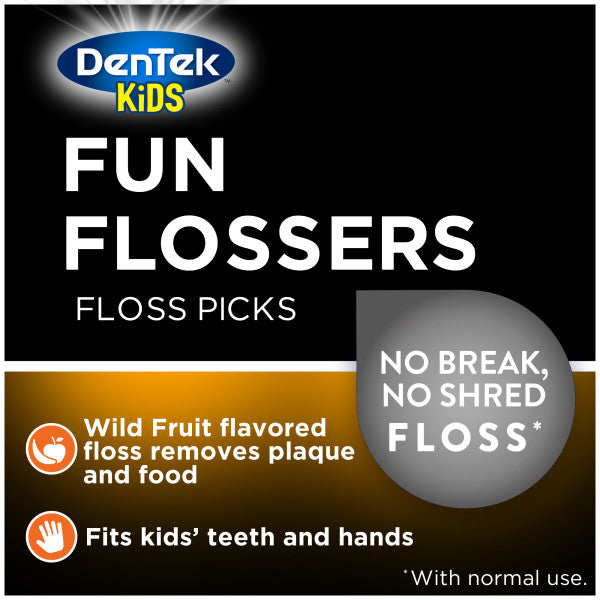 Dentek Floss Picks Kids Fun Flossers | Removes Food & Plaque, 40 ct