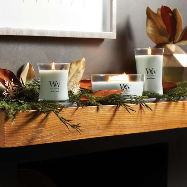 WoodWick Scented Ellipse Candle, Crackles as it Burns, Magnolia Birch, 16oz