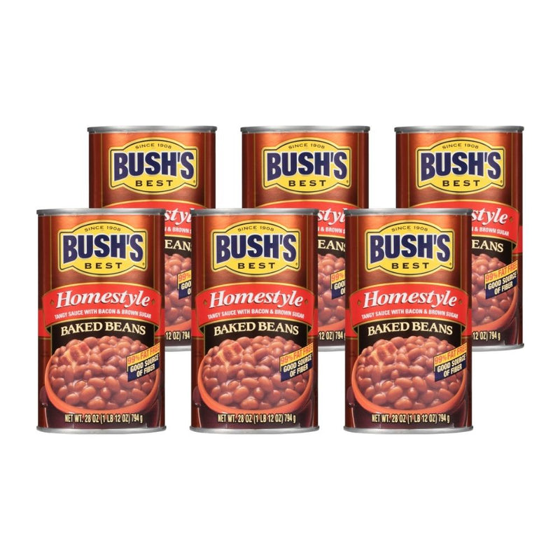 BUSH'S BEST Baked Beans, Canned Homestyle Baked Beans, 28 Oz, pack of 6