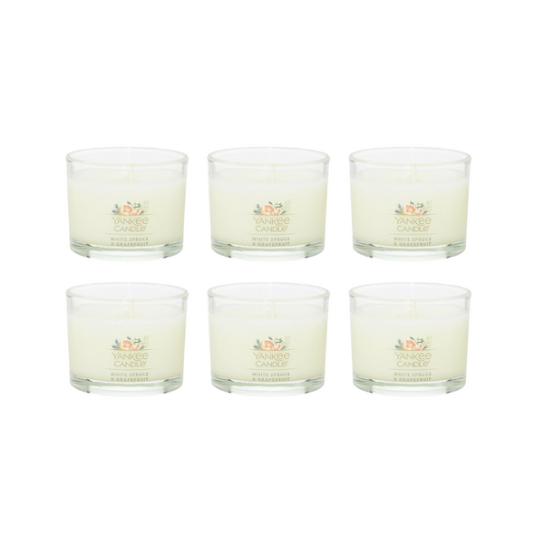 Yankee Candle Signature Votive Mini Candle Jar, White Spruce & Grapefruit Scent, Natural Soy Wax Blend Candle with Natural Fiber Wick, 1.3 OZ Glass Jar (Pack of 6)