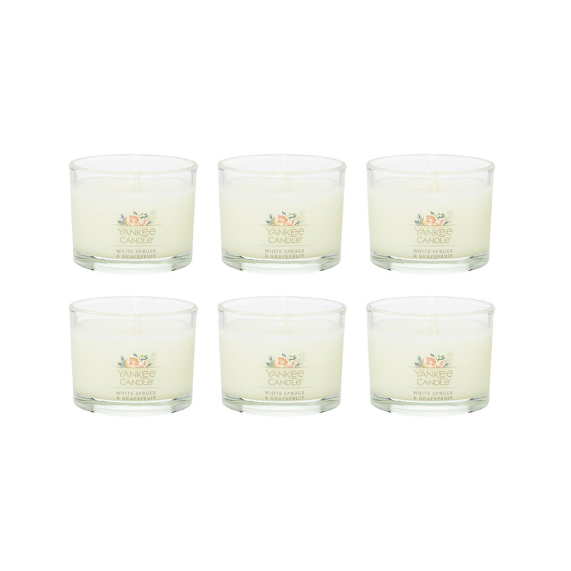 Yankee Candle Signature Votive Mini Candle Jar, White Spruce & Grapefruit Scent, Natural Soy Wax Blend Candle with Natural Fiber Wick, 1.3 OZ Glass Jar (Pack of 6)