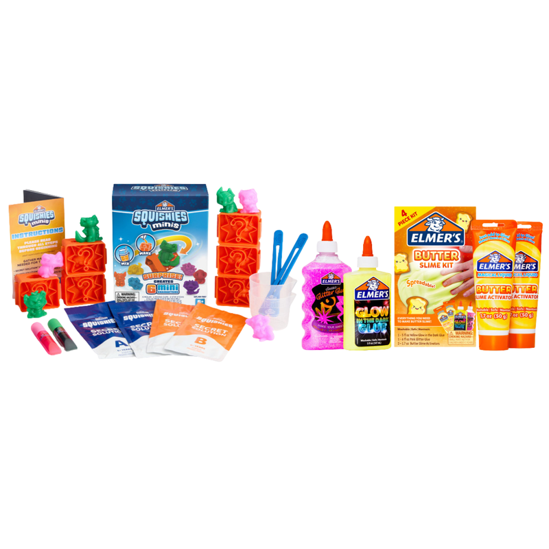 Elmer's DIY Slime & Squishy Toy Bundle: Squishies Minis Zoo Characters & Butter Slime Kit with Glow-in-the-Dark and Glitter Glue – Fun Arts & Crafts for Kids