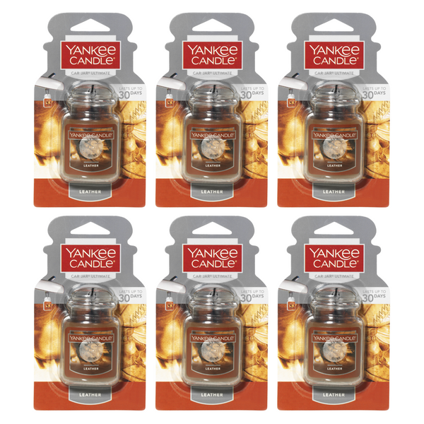 Yankee Candle Car Air Fresheners, Hanging Car Jar Ultimate, Neutralizes Odors Up To 30 Days, Leather, 0.96 OZ (Pack of 6)