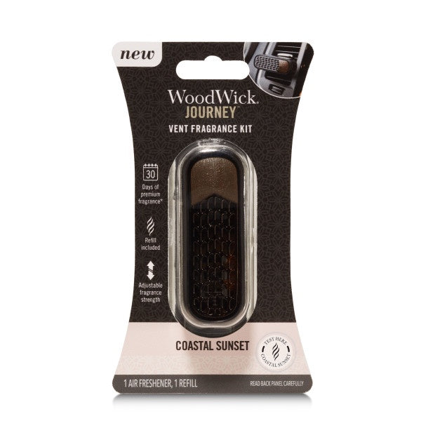 WoodWick Journey Coastal Hearth Auto Vent Fragrance Kit: Coastal Sunset with Adjustable Fragrance Strength, Coastal Sunset, and Fireside