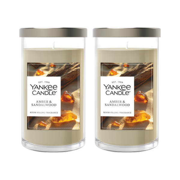 Yankee Candle Medium Pillar Scented Candle, Amber & Sandalwood, 14.25 oz (2-Pack)