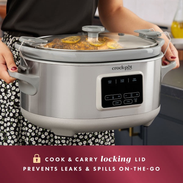 Crock-Pot Programmable 7-Quart Cook & Carry Slow Cooker with Sous Vide, Stainless Steel, 1 CT