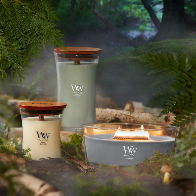 WoodWick Medium Hourglass Scented Candle, Crackles as it Burns, Ethereal Haze, 9.7oz