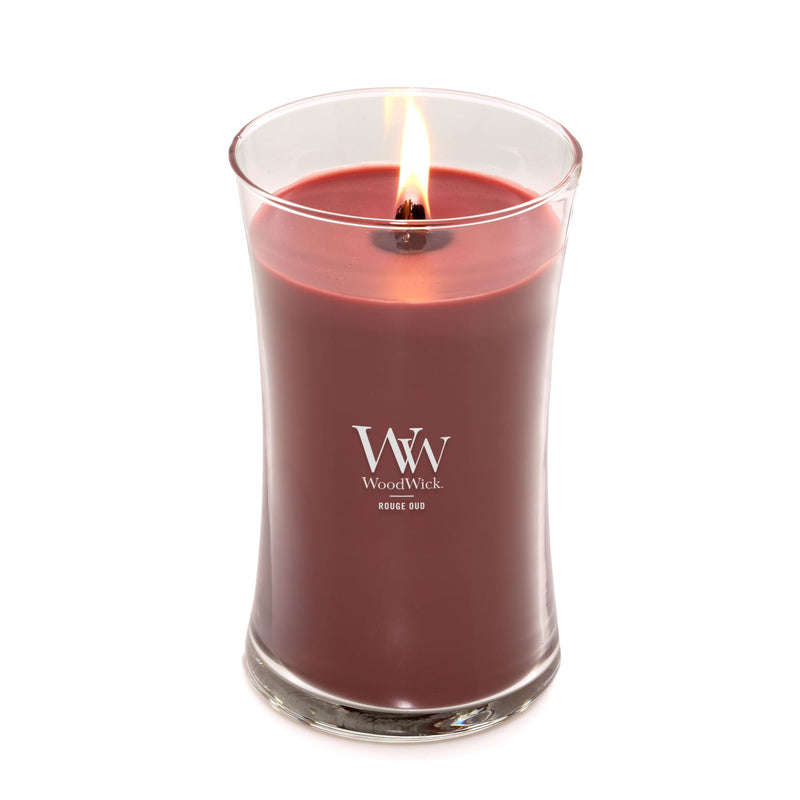 WoodWick Large Hourglass Scented Candle, Crackles as it Burns, Rouge Oud, 21oz