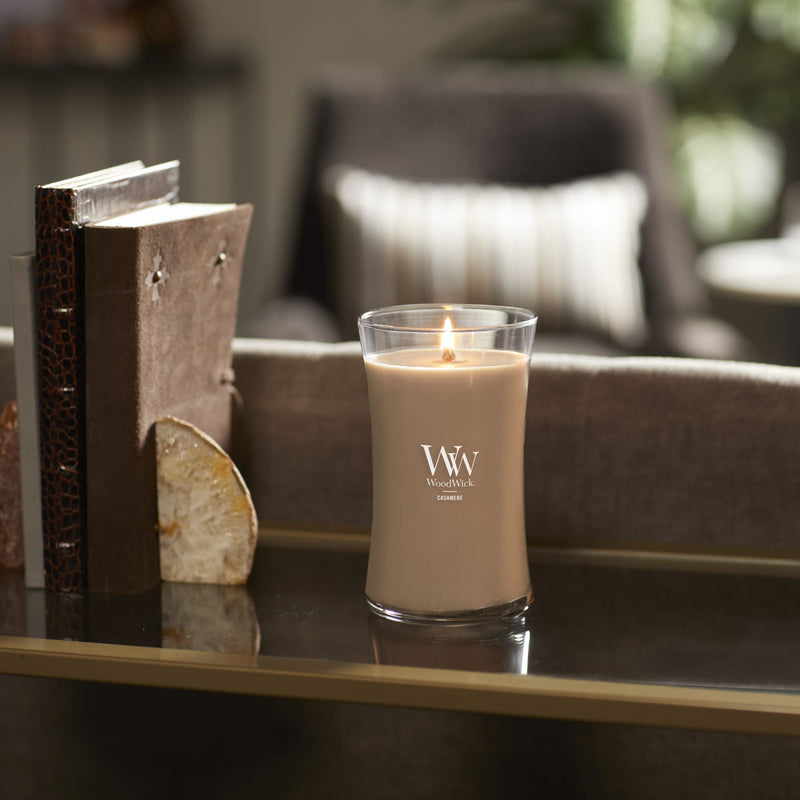 WoodWick Large Hourglass Scented Candle, Crackles as it Burns, Cashmere, 21oz