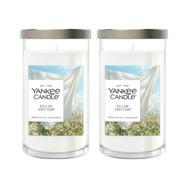 Yankee Candle Medium Pillar Scented Candle, Clean Cotton, 14.25 oz (2-Pack)