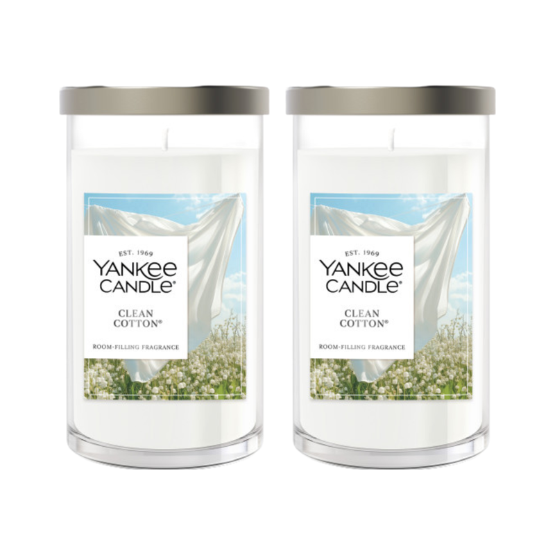 Yankee Candle Medium Pillar Scented Candle, Clean Cotton, 14.25 oz (2-Pack)