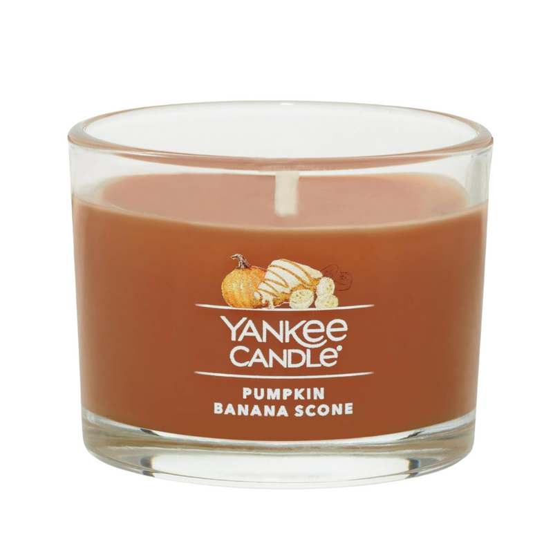 Yankee Candle Signature Votive Mini Candle Jar, Pumpkin Banana Scone Scent, Natural Soy Wax Blend Candle with Natural Fiber Wick, 1.3 OZ Glass Jar (Pack of 6)