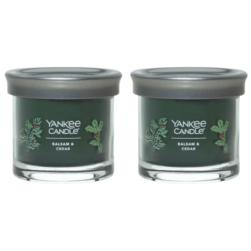 Yankee Candle Small Tumbler Scented Single Wick Jar Candle, Balsam Cedar, Over 20 Hours of Burn Time, 4.3 Ounce (Pack of 2)