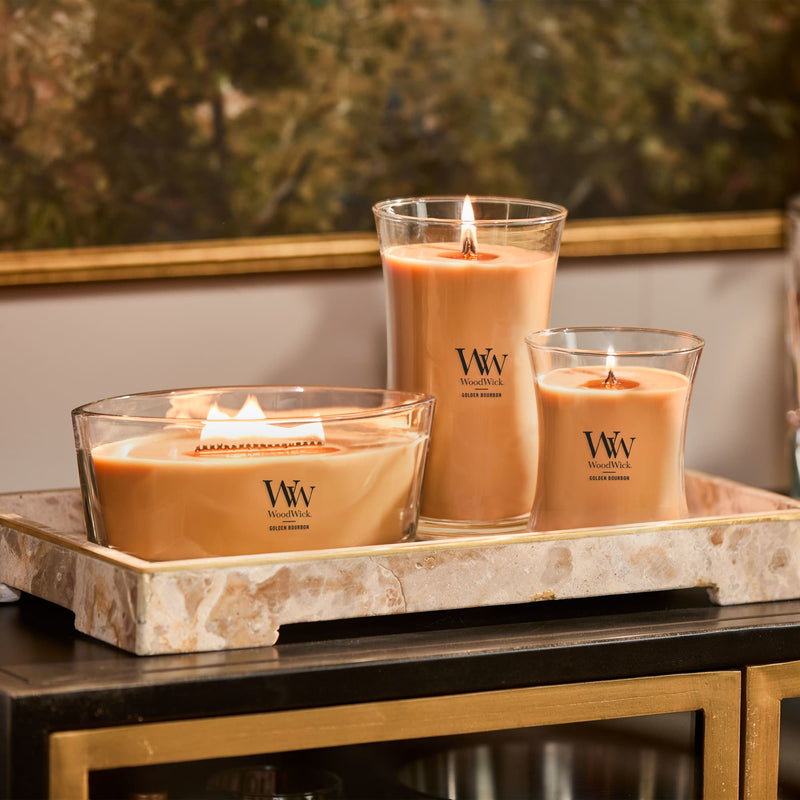 WoodWick Medium Hourglass Scented Candle, Crackles as it Burns, Golden Bourbon, 9.7oz