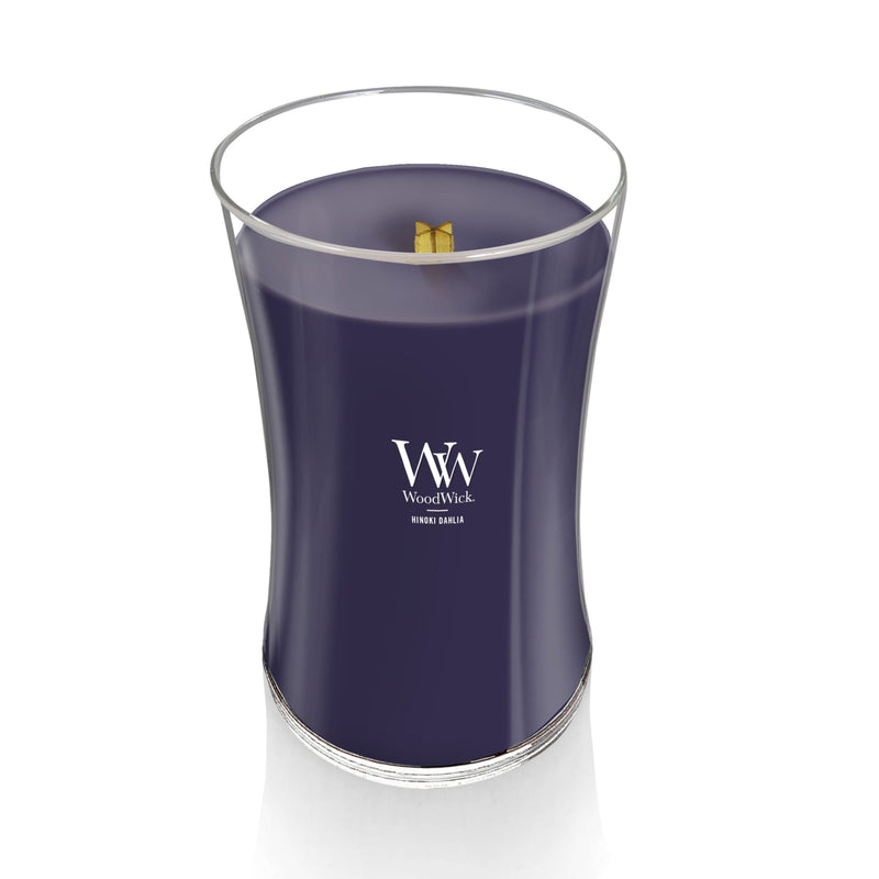 WoodWick Large Hourglass Scented Candle, Crackles as it Burns, Hinoki Dahlia, 21oz