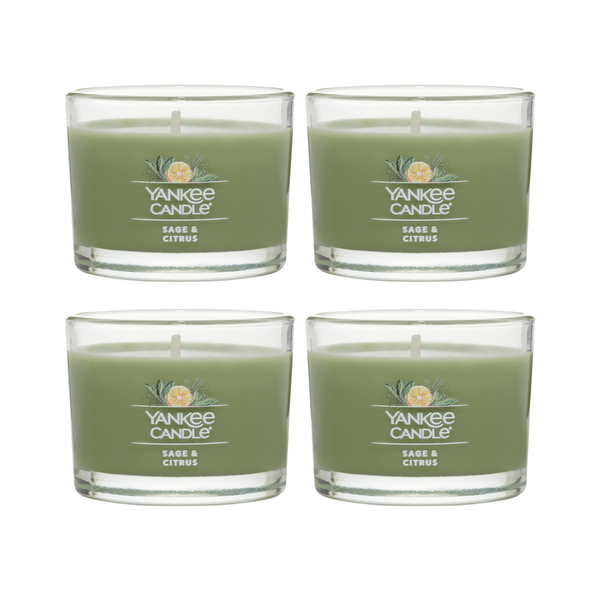 Yankee Candle Signature Votive Mini Candle Jar, Sage & Citrus Scent, Natural Soy Wax Blend Candle with Natural Fiber Wick, 1.3 OZ Glass Jar (Pack of 4)
