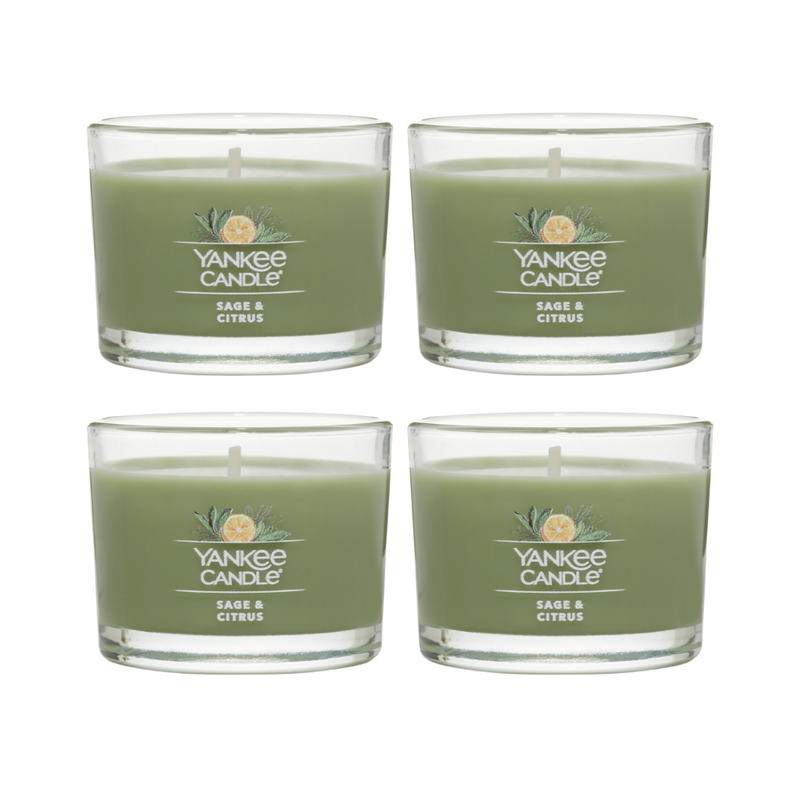 Yankee Candle Signature Votive Mini Candle Jar, Sage & Citrus Scent, Natural Soy Wax Blend Candle with Natural Fiber Wick, 1.3 OZ Glass Jar (Pack of 4)
