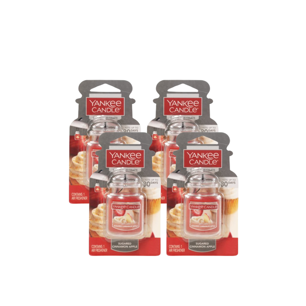 Yankee Candle Car Air Fresheners, Hanging Car Jar Ultimate, Neutralizes Odors Up To 30 Days, Sugared Cinnamon Apple, 0.96 OZ (Pack of 4)