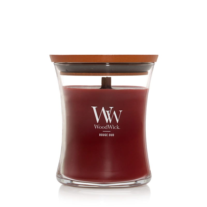 WoodWick Medium Hourglass Scented Candle, Crackles as it Burns, Rouge Oud, 9.7oz