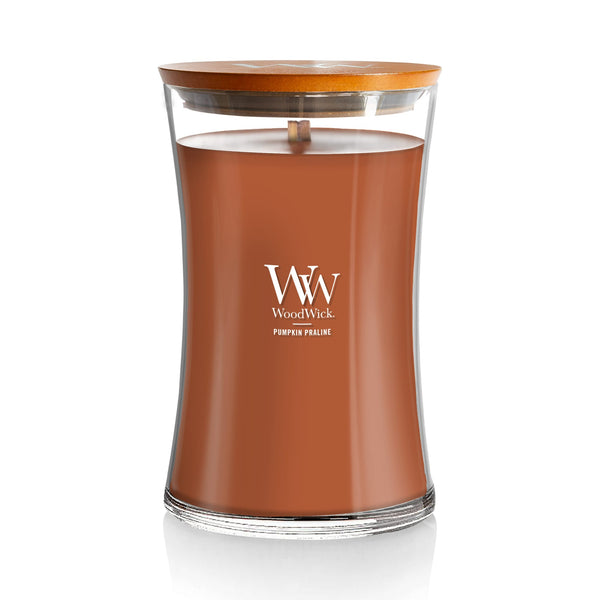 WoodWick Large Hourglass Scented Candle, Crackles as it Burns, Pumpkin Praline, 21oz