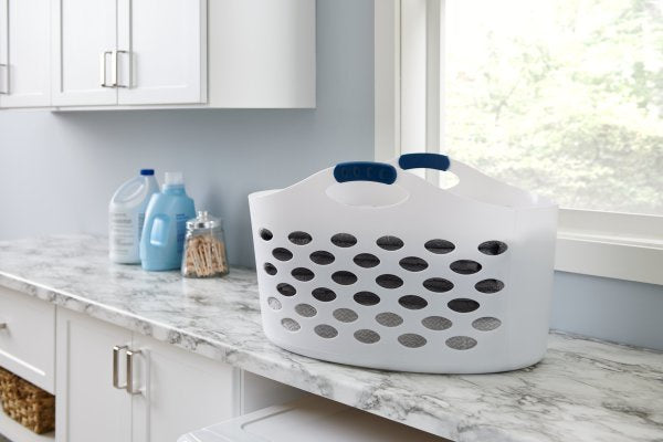 Rubbermaid 1.5 Bushel Capacity Durable Versatile Flex N Carry Portable Flexible Laundry Basket With Convenient Carrying Handles White Organization and Storage for Laundry/Garage/Home