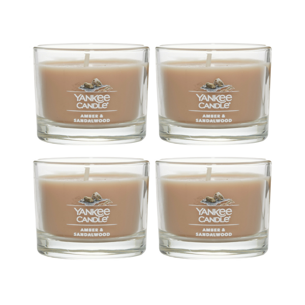 Yankee Candle Signature Votive Mini Candle Jar, Amber & Sandalwood Scent, Natural Soy Wax Blend Candle with Natural Fiber Wick, 1.3 OZ Glass Jar (Pack of 4)