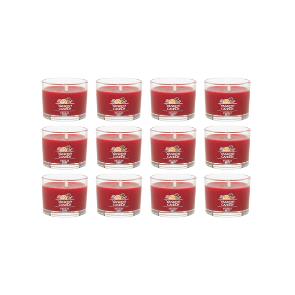 Yankee Candle Signature Votive Mini Candle Jar, Holiday Zest Scent, Natural Soy Wax Blend Candle with Natural Fiber Wick, 1.3 OZ Glass Jar (Pack of 12)