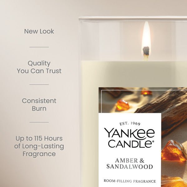 Yankee Candle Medium Pillar Scented Candle, Amber & Sandalwood, 14.25 oz, 2-Pack