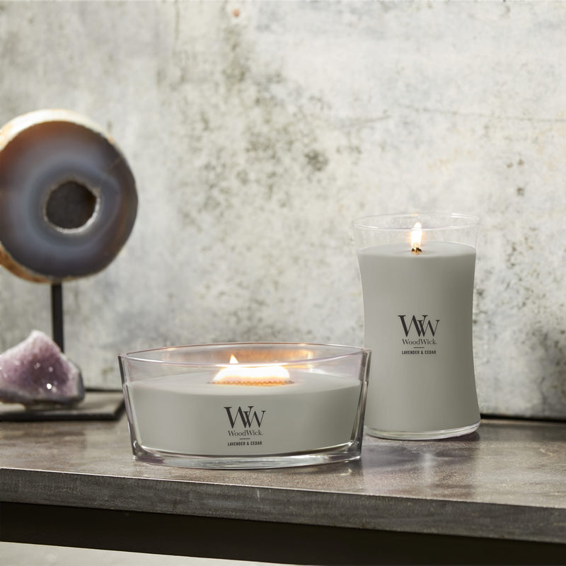 WoodWick Large Hourglass Scented Candle, Crackles as it Burns, Lavender & Cedar, 21oz