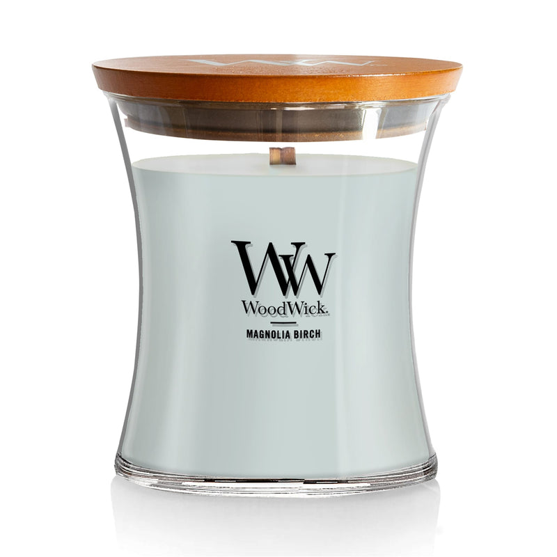 WoodWick Medium Hourglass Scented Candle, Crackles as it Burns, Magnolia Birch, 9.7oz