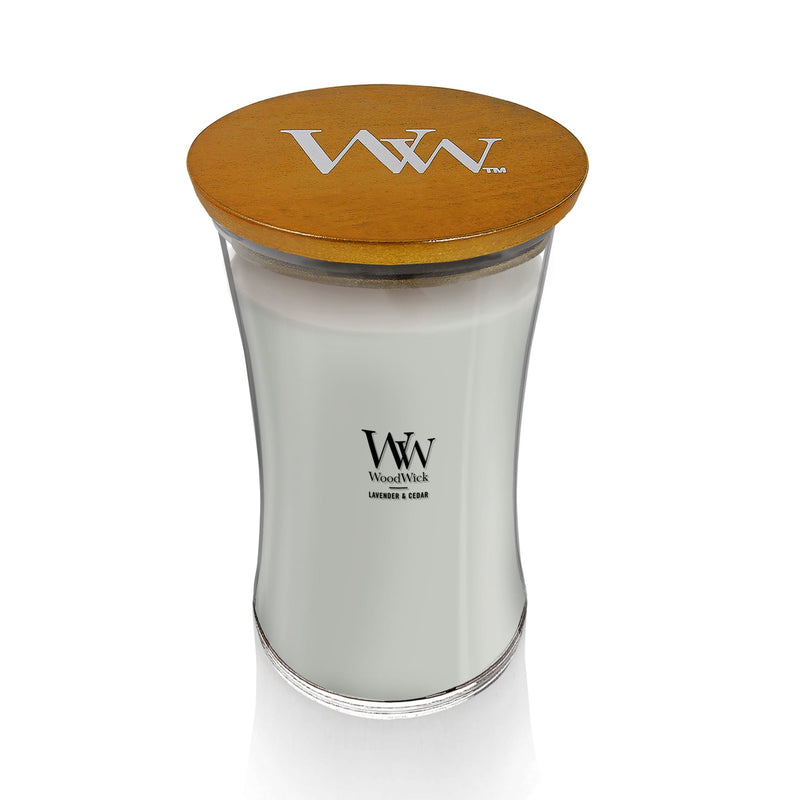 WoodWick Large Hourglass Scented Candle, Crackles as it Burns, Lavender & Cedar, 21oz